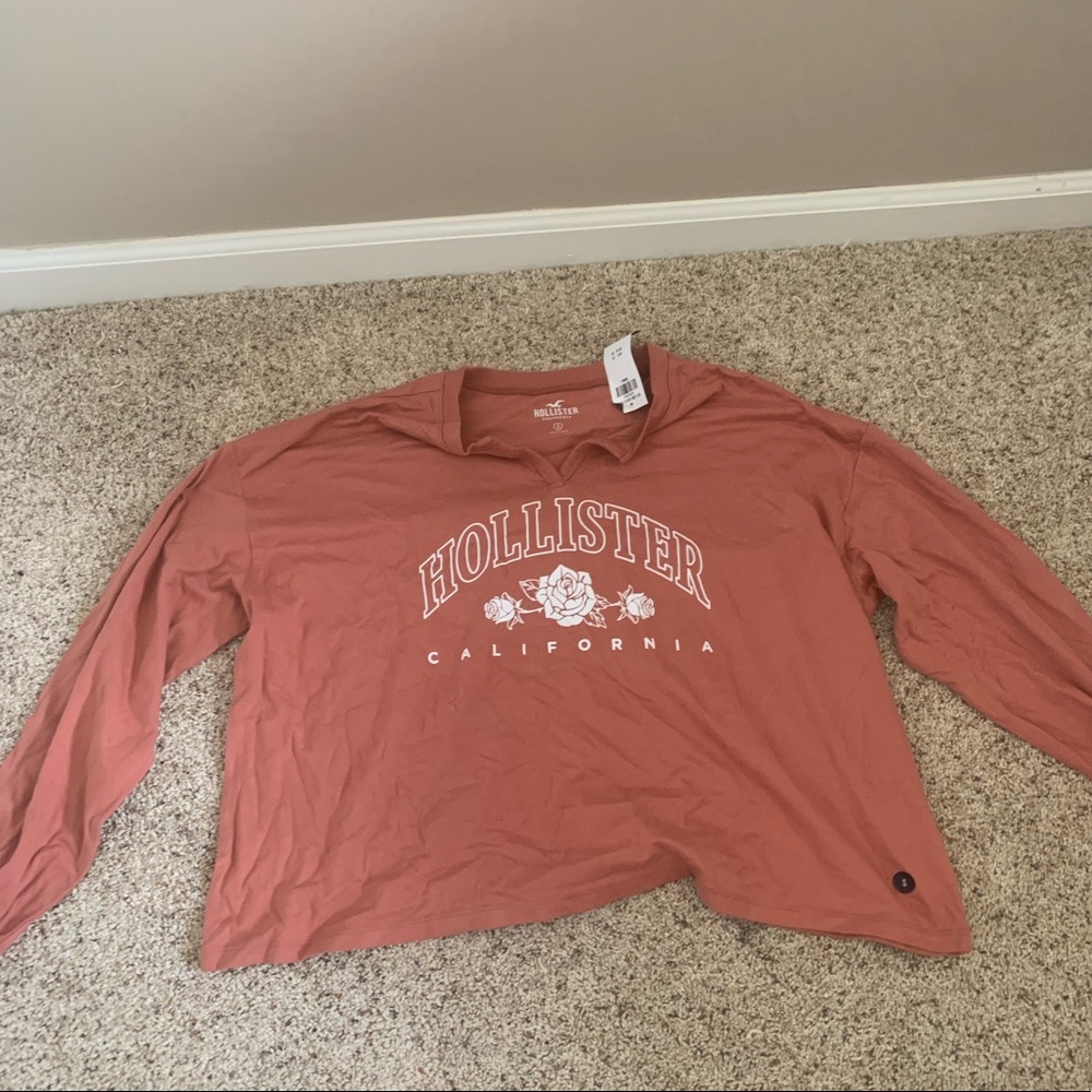 orange pinkish long sleeve hollister shirt